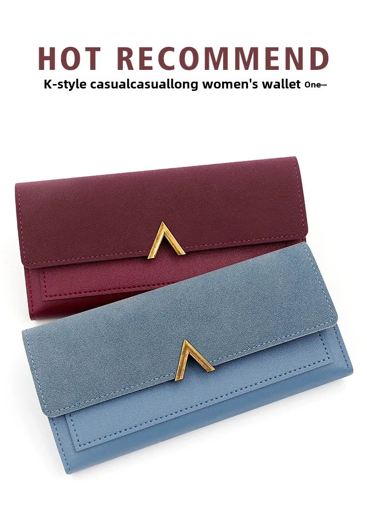 New Korean version women's wallet long V-shaped buckle three fold wallet for women, hand-held bag, change card bag