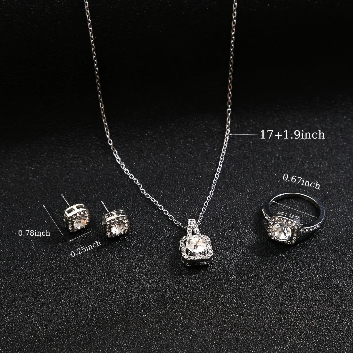 3Pcs/set Fashion Square Zircon Necklace Earrings Ring For Women Luxury Wedding Engagement Jewelry Shining Party Jewelry Gifts Badiee Stylez