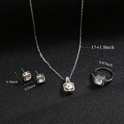3Pcs/set Fashion Square Zircon Necklace Earrings Ring For Women Luxury Wedding Engagement Jewelry Shining Party Jewelry Gifts Badiee Stylez
