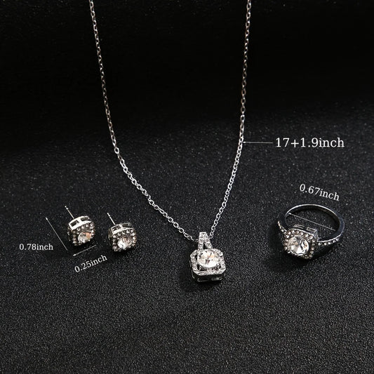 3Pcs/set Fashion Square Zircon Necklace Earrings Ring For Women Luxury Wedding Engagement Jewelry Shining Party Jewelry Gifts Badiee Stylez