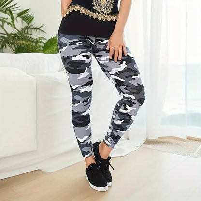 Camouflage Printed White Gray Sexy Women's Leggings Sports Jacket Tight Pants High Elasticity Slim Fit Tight Pants GRAY