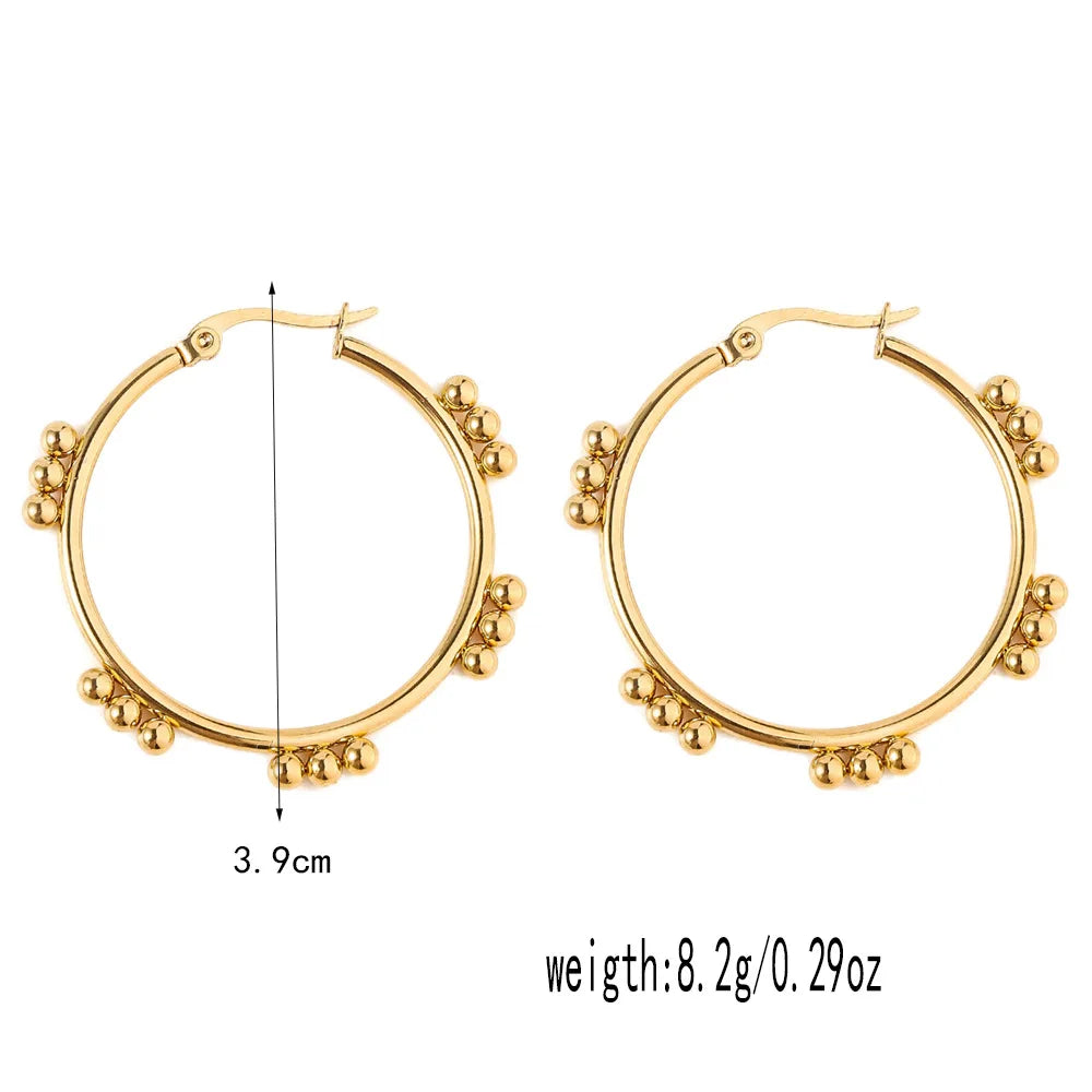 Stainless Steel Women's Hoop Earrings, Non Fading Fashionable Gold Color Metal Bead Earrings, Classic Jewelry Accessories RH135 D CHINA