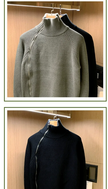 2025 Trendy Brand Solid Color Half Turtleneck Sweater for Men in Winter Personalized Side Zipper Sweater Design Warm Top Badiee Stylez
