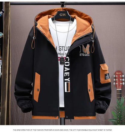 Men's Casual Hooded Jackets Autumn Patchwork Thin Coats Outwear Top Windbreaker Streetwear Male Outerwear Coat
