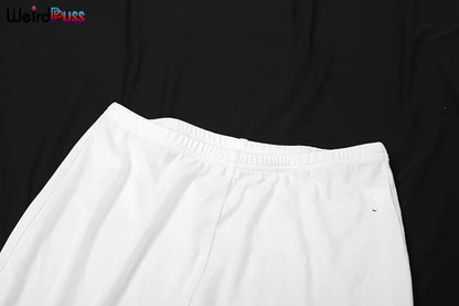 Weird Puss Chic Elegant 2 Piece Set Women Tracksuit Skew Collar Ribbon Tank Tsop+Leggings Casual Skinny Stretch Matching Outfits