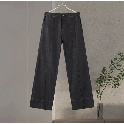Street Vintage Denim Pants Sets Women Slim Long Sleeve Lapel Single Breasted Jacket Straight Trousers 2025 Autumn Lady Outfits