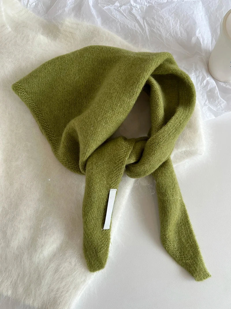 British Korean Style Niche Wool Knitted Triangular Scarf Women Headscarf Knitted Scarf Multi-functional Warm Knitted Scarf Badiee Stylez