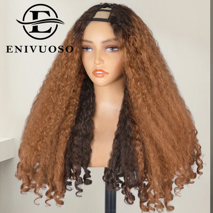 Afro Kinky Straight V Part Wigs with Bouncy Curls Short Synthetic Glueless Wigs for Black Women No Leave Out Clip in Half Wigs Badiee Stylez