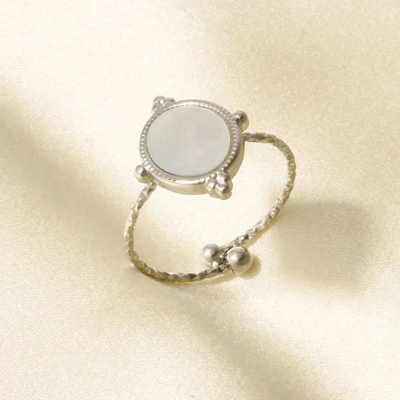 Sea Jewelry Shell Leaf Geometric Round Stainless Steel Rings For Women Men Accessories Open Adjustable Ring Beach Holiday Bagues J919-S-W adjustable