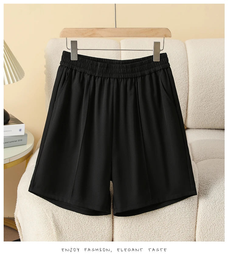 Plus Size Shorts Women High Elastic Waist Wide Leg Loose Pants With Pockets Summer 2025 New Korean Fashion Half Shorts Women