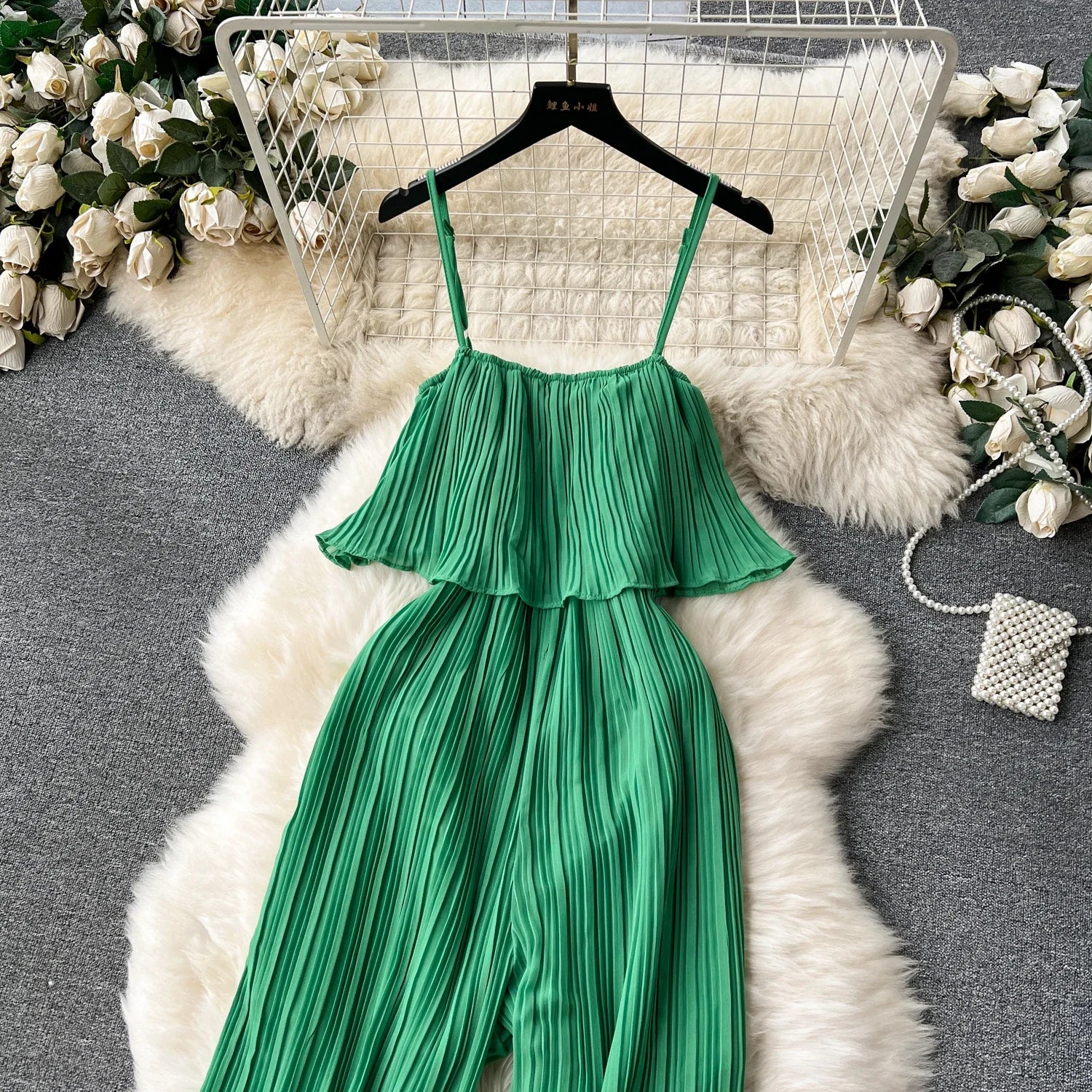 Vacation Loose Jumpsuit Strap Backless Thin Romper Streetwear Women INS One-Piece Outfit Beach Style Pleated Bodysuits