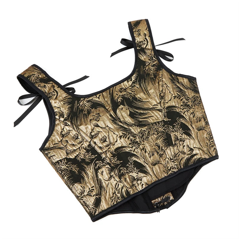 Blue Jacquard Corset Sexy Shoulder Straps Overbust Bustiers Crop Top Lace Up Brocade Vest Lingerie Gothic For Women Outfit