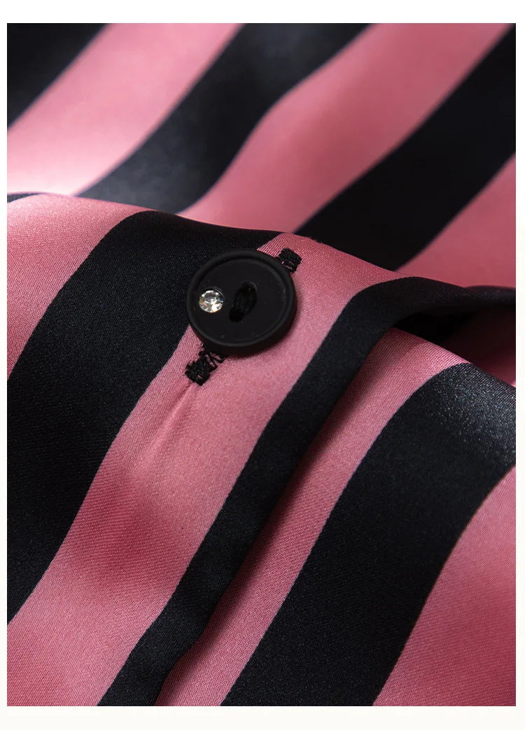 Women Long Sleeve Pajamas 2PCS Set Spring Summer New Sleepwear Loungewear Fashion Stripes Pyjama Pour Femme Loose Satin Homewear