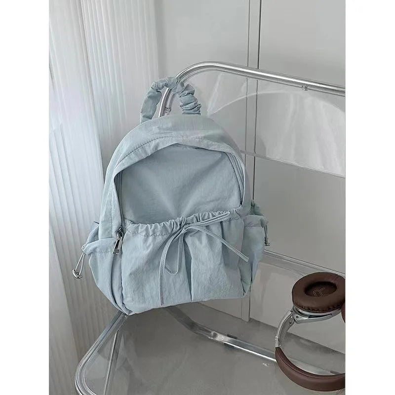 Simple And Versatile Drawstring Bow Large Capacity Backpack With Personalized Embroidered Name Nylon Backpack