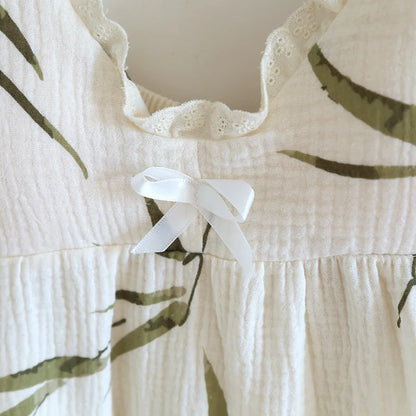 2025 Summer New Women's Two Piece Set of 100% Pure Cotton Crepe Cloth with Chest Cushion Sleepwear Sweet and Cute Home Fury