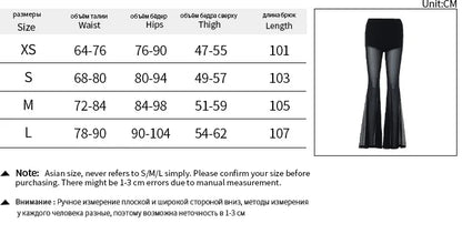 American Fashion Gothic Style Mesh Black Silk Sexy Trousers Suit Women's Summer Street Hip-hop Y2K Black Flared Pants