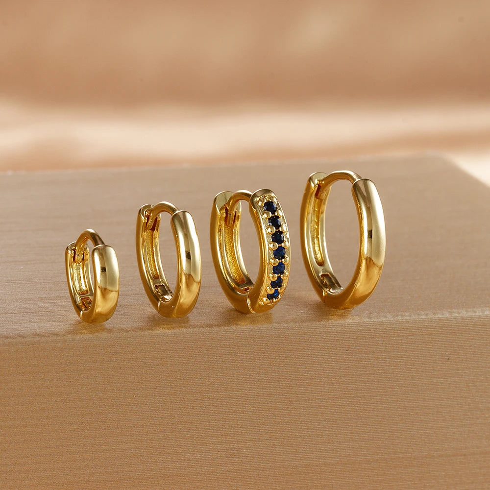 4PCS Set Stainless Steel Huggie Minimal Hoop Earrings 6/8/10mm Crystal Zirconia Helix Tragus Cartilage Earrings Piercing Jewelry Badiee Stylez