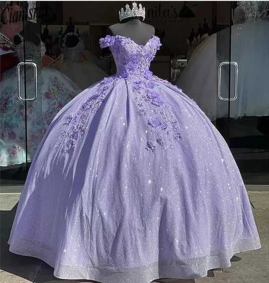 Bomaris Lavender Quinceanera Dresses Ball Gown 3D Flowers Formal Prom Birthday Party Princess Sweet 15 16 Dress Customized Badiee Stylez