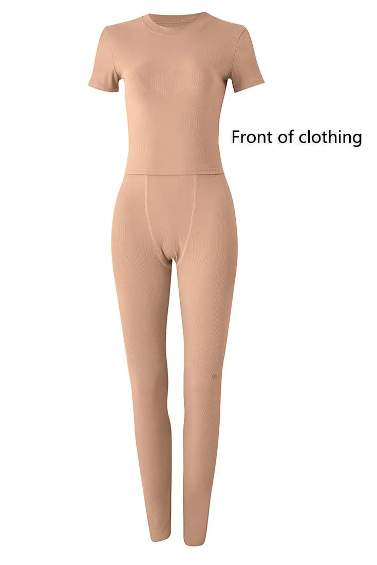 Lounge Wear Ribbed Casual 2 Piece Summer Shorts Set For Women Sleeve Top+Elastic Leggings Outfits