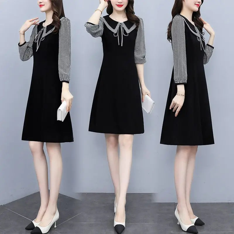2025 New Spring Autumn Wear Temperament Small Flavor Style Slim Skirt Doll Collar Fashion Dress Women