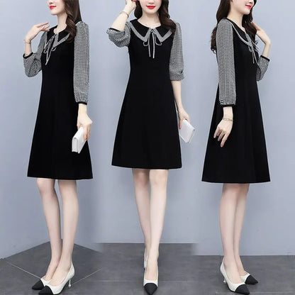 2025 New Spring Autumn Wear Temperament Small Flavor Style Slim Skirt Doll Collar Fashion Dress Women