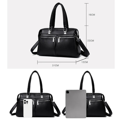 Two Pockets Genuine Brand High Quality Leather Casual Tote Luxury Handbags Women Bags Designer Shoulder Hand Bags for Women Sac