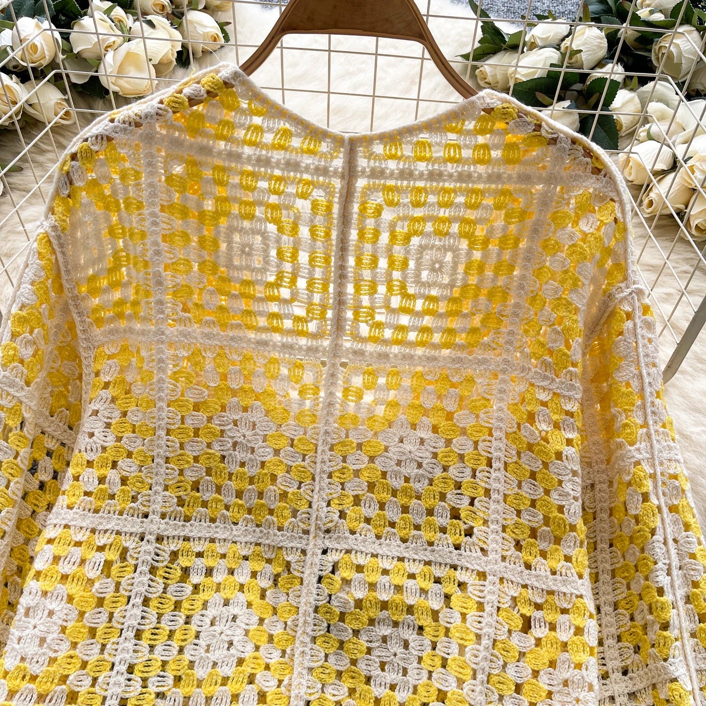 SINGREINY Vintage Boho Loose Plaid Cardigans Female Long Sleeves Hook Flower Hollow Tops 2025 Vacation Sunscreen Casual Shirt Badiee Stylez