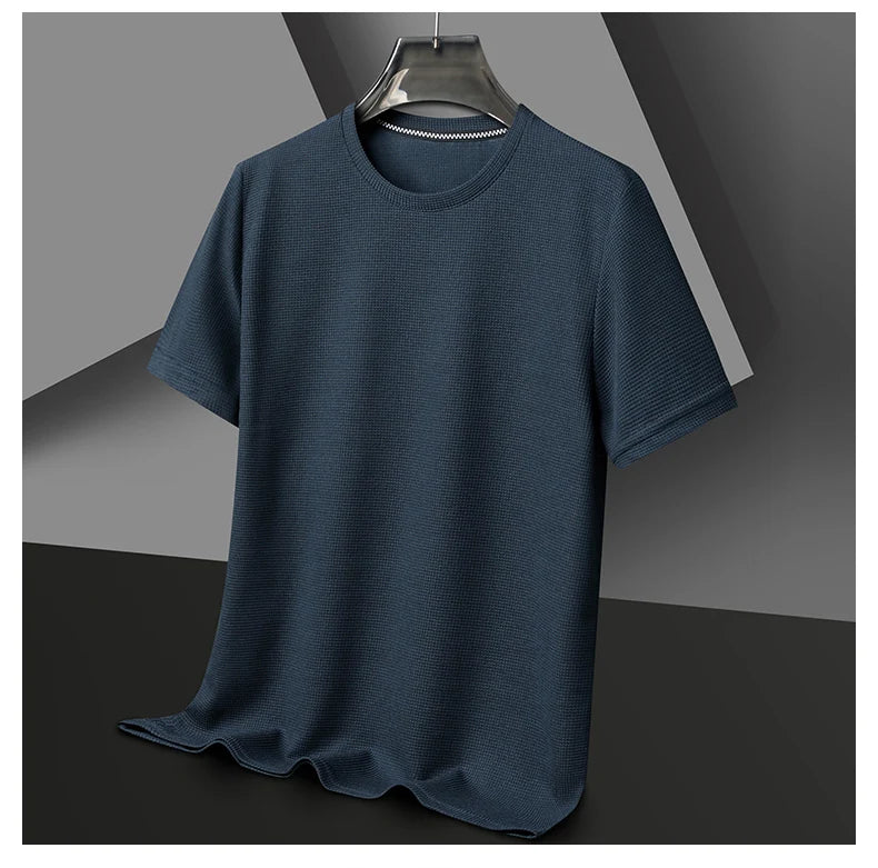 New Summer Waffle Round Neck Short Sleeved T-shirt for Men's Short Sleeved Top Badiee Stylez