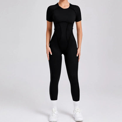New Autumn/Winter Women's One-piece Yoga Jumpsuit leggings Long-sleeved Sexy Backless Slim Fit Sports Outfit black st set