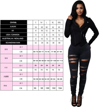 Fashion Stretchy Ripped Skinny Black Jeans Women Zipper Hollow Out Denim Jeans Casual Lady Street Bottoms