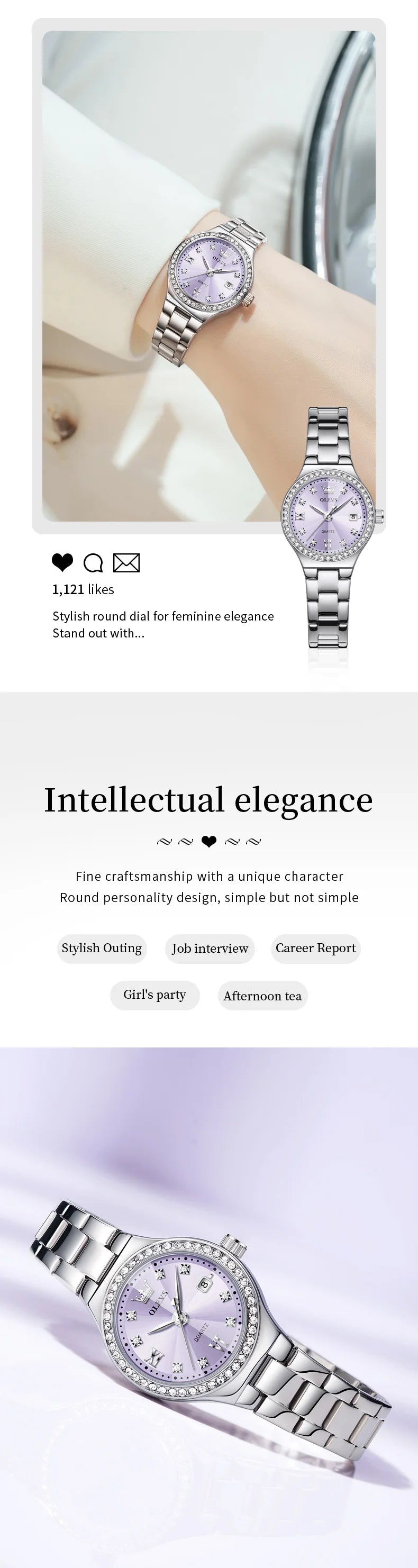 OLEVS 5628 Women Watch Luxury Elegant Quartz Watch Stainless Steel Waterproof Luminous Diamond Bezel Ladies Watch Bracelet Set