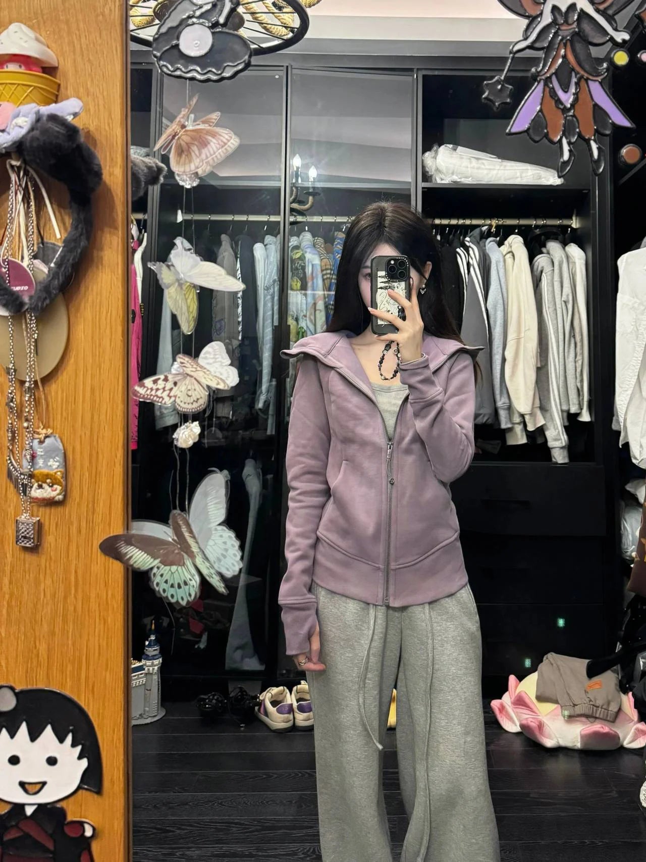 ay Fce Lined Hoodie Women's Sportswear Slim Fit Autumn Winter Casual Versatile Outerwear Korean Sle Commute Design Purple