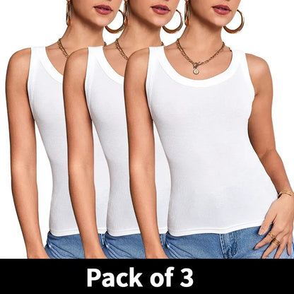 3-piece Ladies Solid Color Vest Fashion Joker Young Woman Threaded Camisole 3pcs-nv3bai