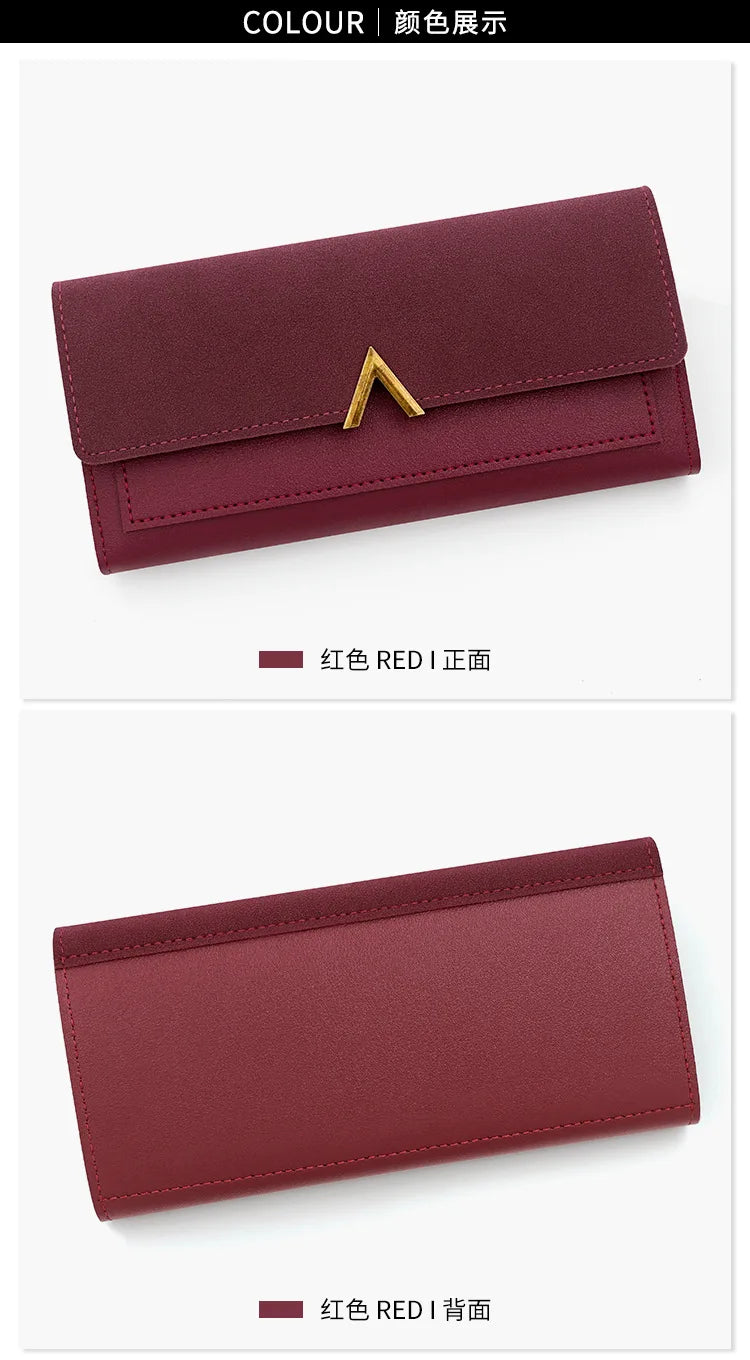New Korean version women's wallet long V-shaped buckle three fold wallet for women, hand-held bag, change card bag
