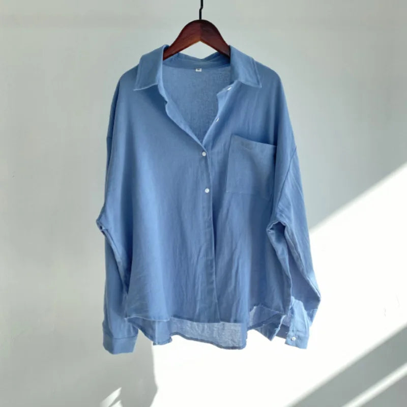 Pants Set Women Shirts Wide Leg Elastic Waist Cotton Linen Casual Sets Elegant Loose Long Sleeve Lapel Spring Shirt Y2k Suit