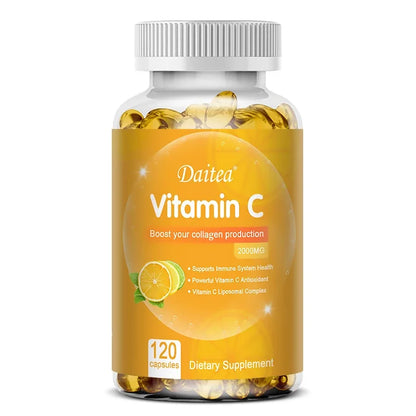 Daitea Vitamin C Capsules 2000 mg Nutritional Supplement - Antioxidants promote skin, hair, nails and immune health 120 count-1 bottle