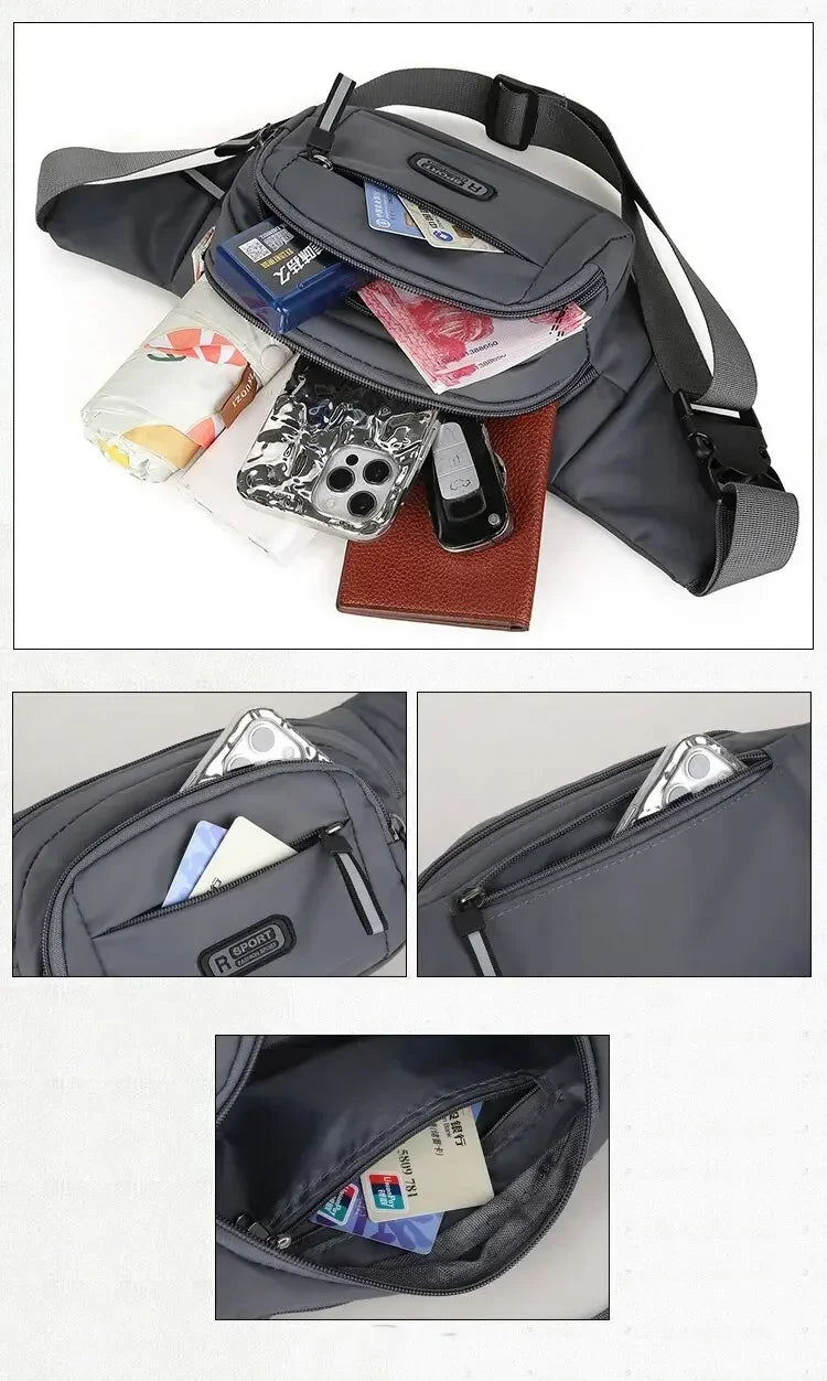Men Canvas Fit Waistpack Mobile Fanny Waist Packs Men's Sports Outdoor Leisure Running Anti Theft Ultra Thin Invisible Waist Bag