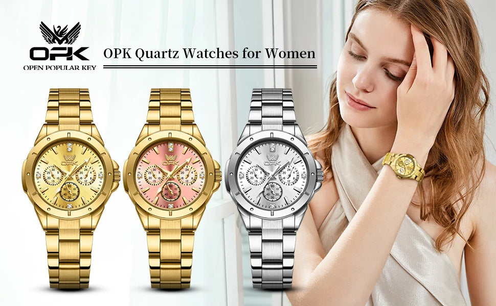 OPK 6001 Women's Watches Original Quartz Watch Waterproof Multifunctional Chronograph Ladies Watches Girls Gifts Reloj Mujer