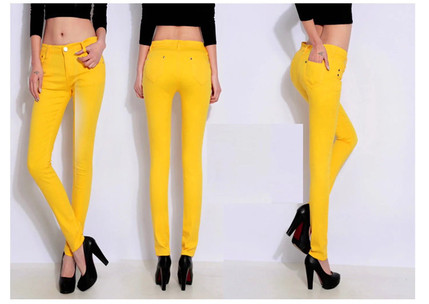 Women Dress Pants Tapered Leg Colored Stretch Slim Jeans Skinny Trousers Pockets for Daily ouc073