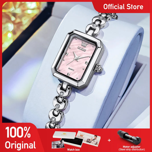 OLEVS 3665 Woman Watches Original Elegant Fashion Square Quartz Watch Chain Bracelet Ladies Watch Bracelet Gifts New Reloj Mujer