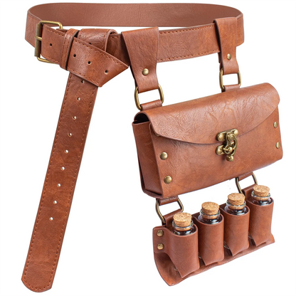 Renaissance Leather Belt Medieval Wizard Alchemy Glass Magic Bottle Cork Bottle Stopper Copper Coin Waist Bag Cosplay Belt Badiee Stylez