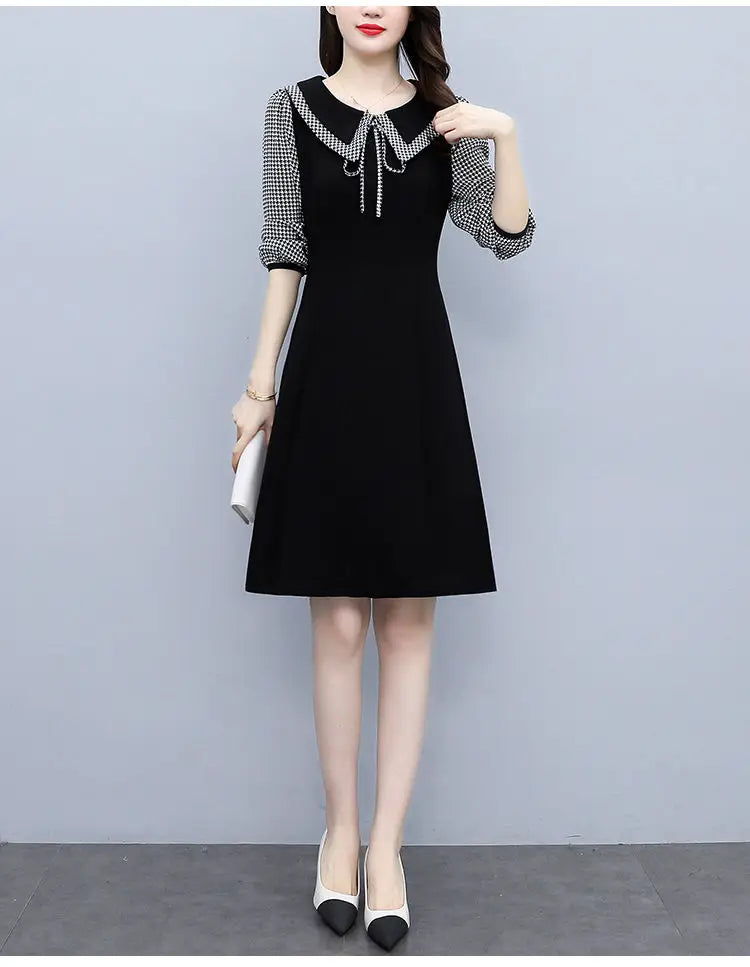 2025 New Spring Autumn Wear Temperament Small Flavor Style Slim Skirt Doll Collar Fashion Dress Women
