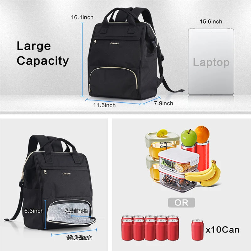 OIWAS Lunch Backpack for Women 15.6 inch Laptop Backpack Insulated Cooler Backpack with USB Port Men Travel Work Picnics Hiking