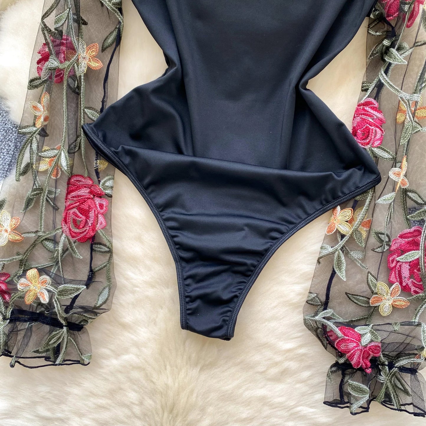 SINGREINY Vintage Embroidery Gauze Sexy Bodysuits Stand Collar Long Sleeve Playsuits Fashion Spliced Women Open crotch Rompers