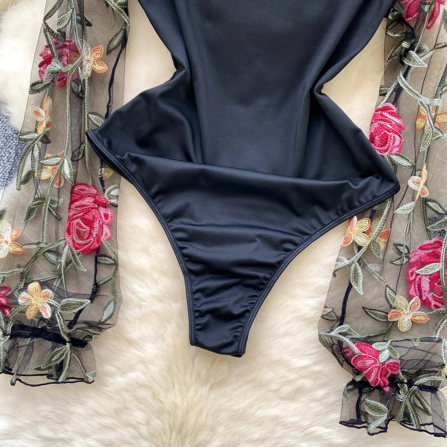 SINGREINY Vintage Embroidery Gauze Sexy Bodysuits Stand Collar Long Sleeve Playsuits Fashion Spliced Women Open crotch Rompers