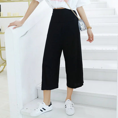 Spring Summer Modal Wide leg pants calf length Loose Casual yoga pant Plus size High Waist three quarter Trousers All match