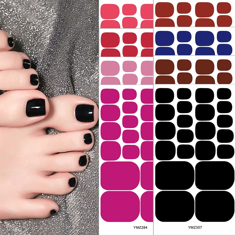 Toe Nail Sticker Wraps Adhesive Decals Toenail Polish Strips DIY Foot Decals Manicure Women Solid Color Full Cover Foot Stickers