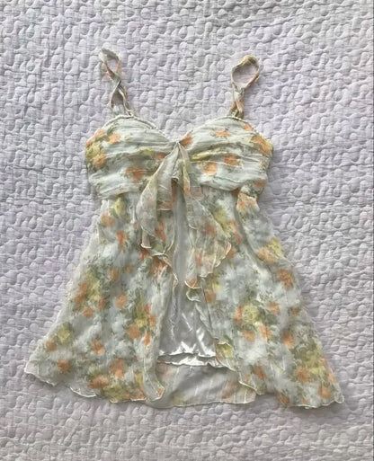 Y2K fashion retro clothing from the charming sweet sexy floral slender punk baby T-shirts streetwear halter tops aesthetic women yellow