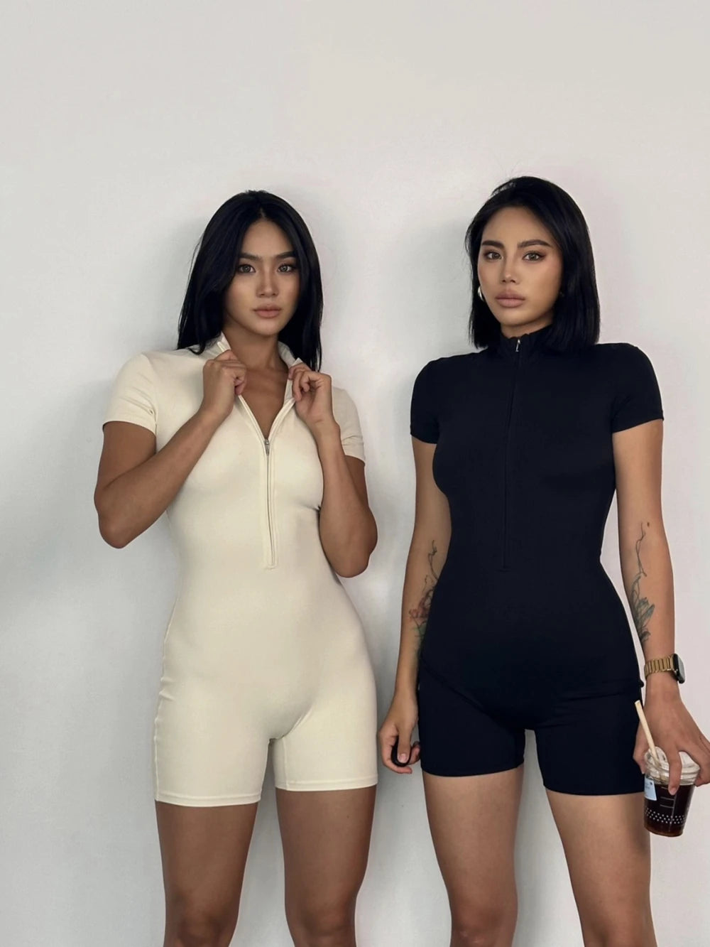 Womens Yoga Jumpsuits Short Sleeve Thin Slim Fit Stretch One Piece Playsuits Romper Sexy Fitness Female Basic Zipper Sportwears