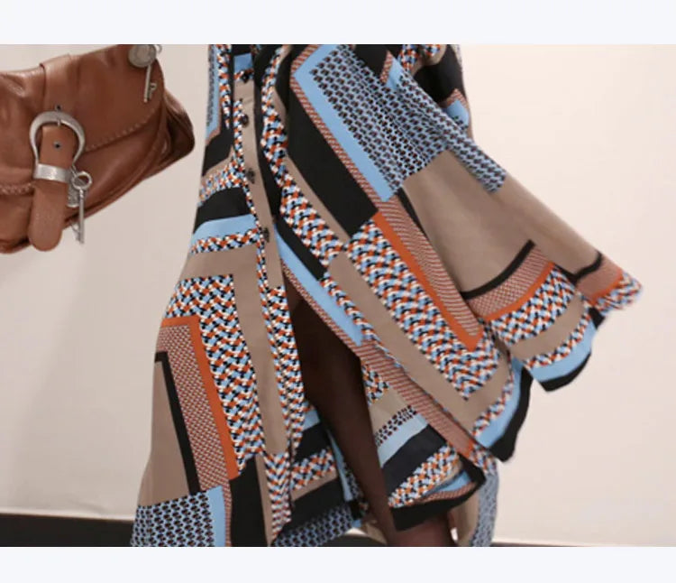 H Han Queen Vintage Print Elegant Long Dress Women Spring Single-breasted Shirt Dresses Waist Swing Ankle-length Vestidos